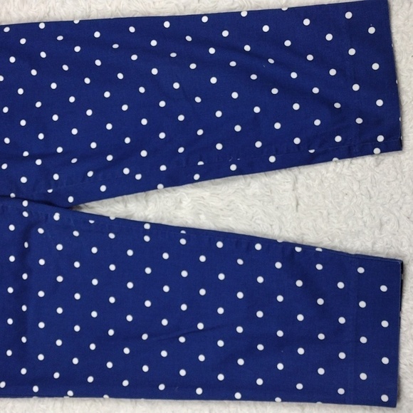 J. Crew Stretch Navy Polka Dot Mid Rise Button Hook Straight Leg Ankle Pant - Picture 4 of 14